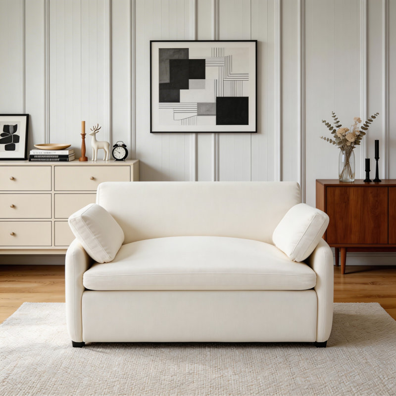 Fauteuil d'appoint surdimensionné en chenille à assise profonde avec coussins décoratifs, Blanc