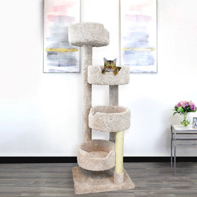 New Cat Condos Heavy-Duty 65″ Cat Tower for Large & Multi-Cat Homes, Beige