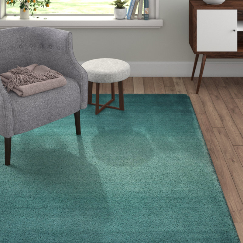 Handmade Flat-Woven Rug Knag Made Of Wool In Turquoise, Rectangular 190 x 290cm