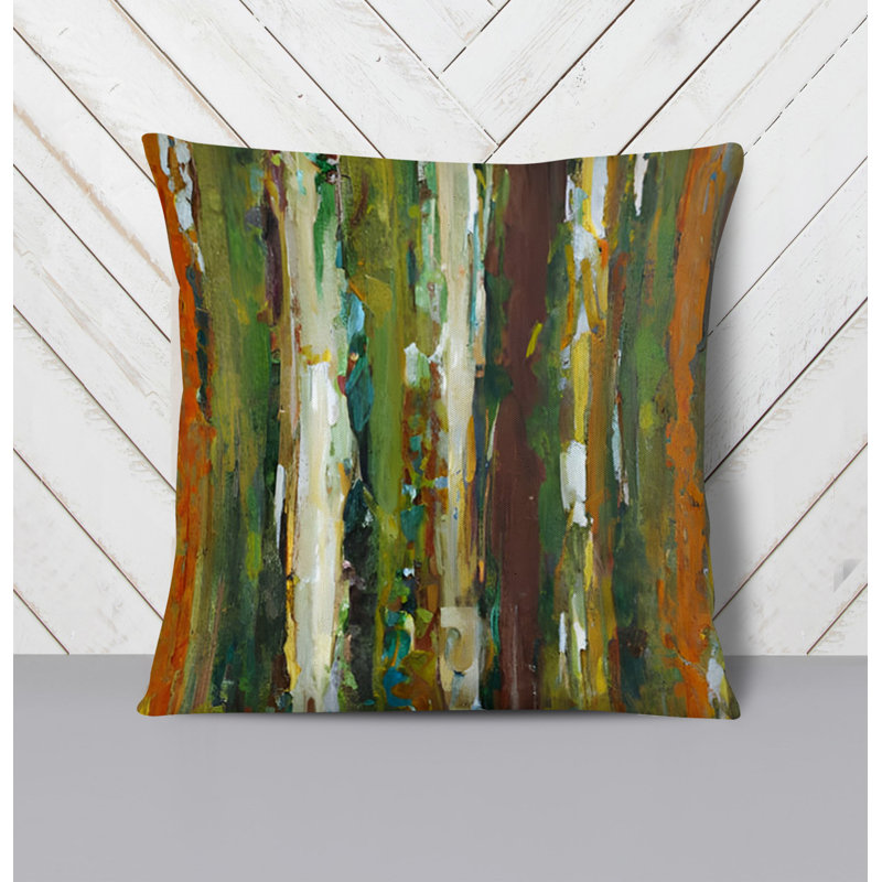 Throw Pillow With Insert, 16"H x 16"W, Green/Orange Striped/Abstract 1