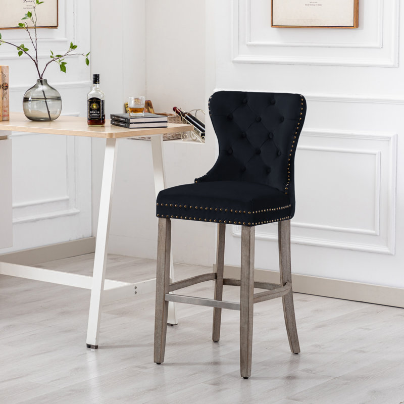 Tabouret de bar et de comptoir Kirsten, Tabouret de bar (siège d'une hauteur de 29 po), Noir / cadre gris antique