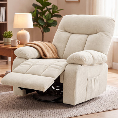 Fauteuil inclinable pivotant à bascule de 92 cm (36,2 po) avec revêtement, fonction massage et chauffage