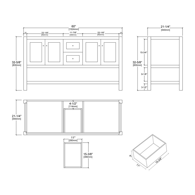 Ensemble de meuble-lavabo double 62 po Mckinsey, Blanc