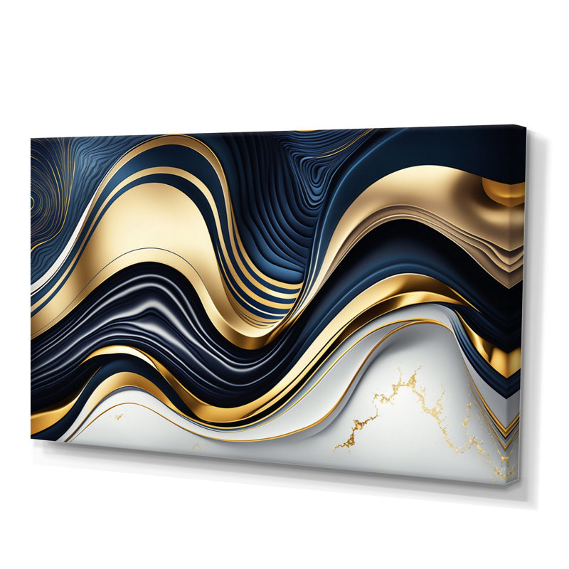 «Abstract Geode Waves Blue and Gold IV», reproduction sur toile, L 20 po x H 12 po, Toile tendue