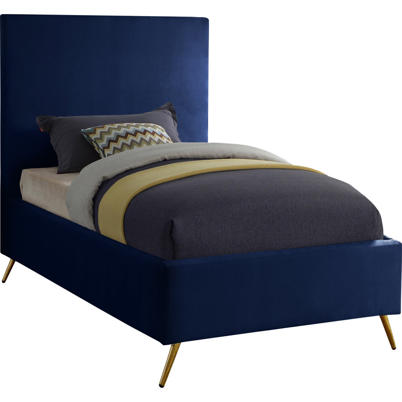 Lit plateforme tapissier Jasmine Lavaca, Simple, Velours marine
