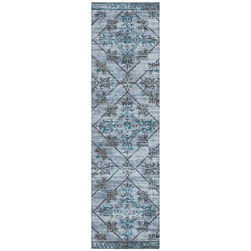 Machine Washable Indoor/Outdoor Chantille ACN2665 Lattice Rug, Denim, 2'3" x 7'6" Runner