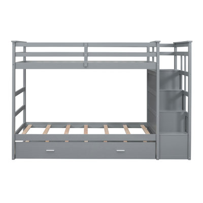 Twin Over Twin Bunk Bed With Trundle And Staircase,Gray
