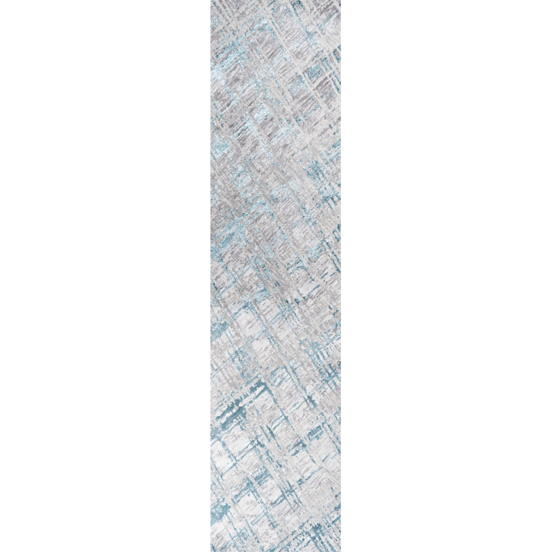 Reider Modern Abstract Gray/Turquoise Rug, Runner 2' x 8'