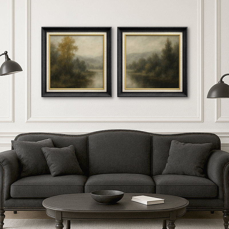 "Moody Riverside Forest Nature Landscape", ensemble de 2 reproductions d'art encadrées, H 26 po x l 26 po