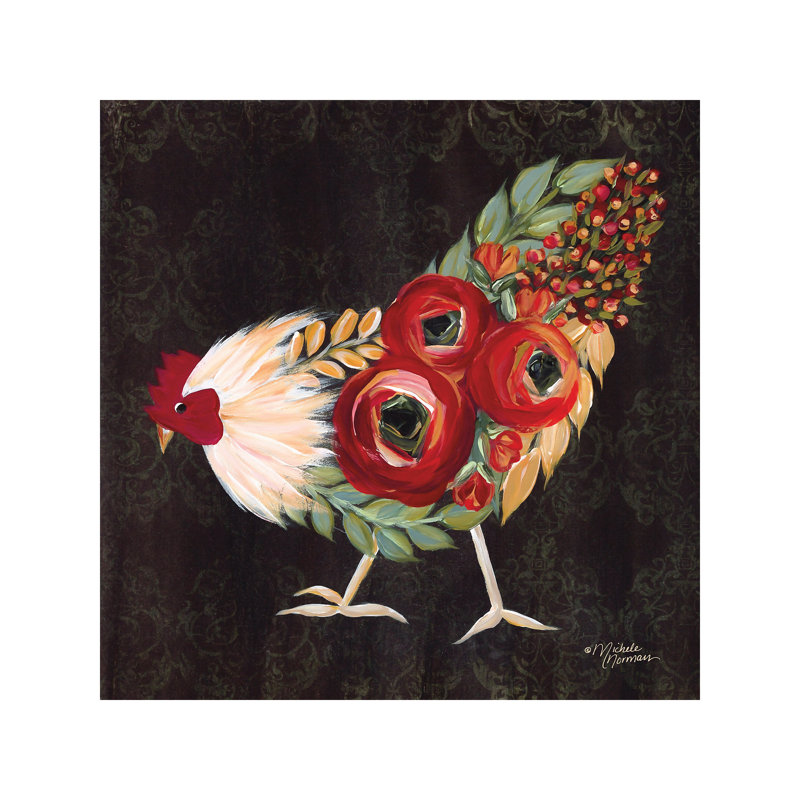 Botanical Rooster - Wrapped Canvas Painting, 66.04 cm H x 66.04 cm W x 3.175 cm D
