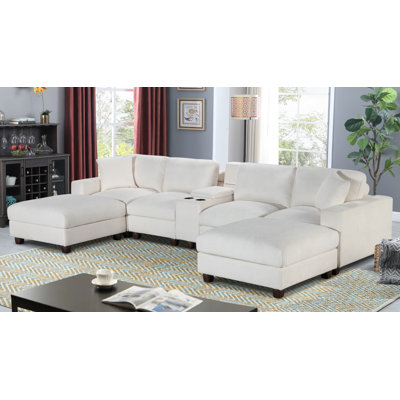 Norfleet 135" Modular Chenille Sectional Sofa With 2 Ottomans And Accent Pillows