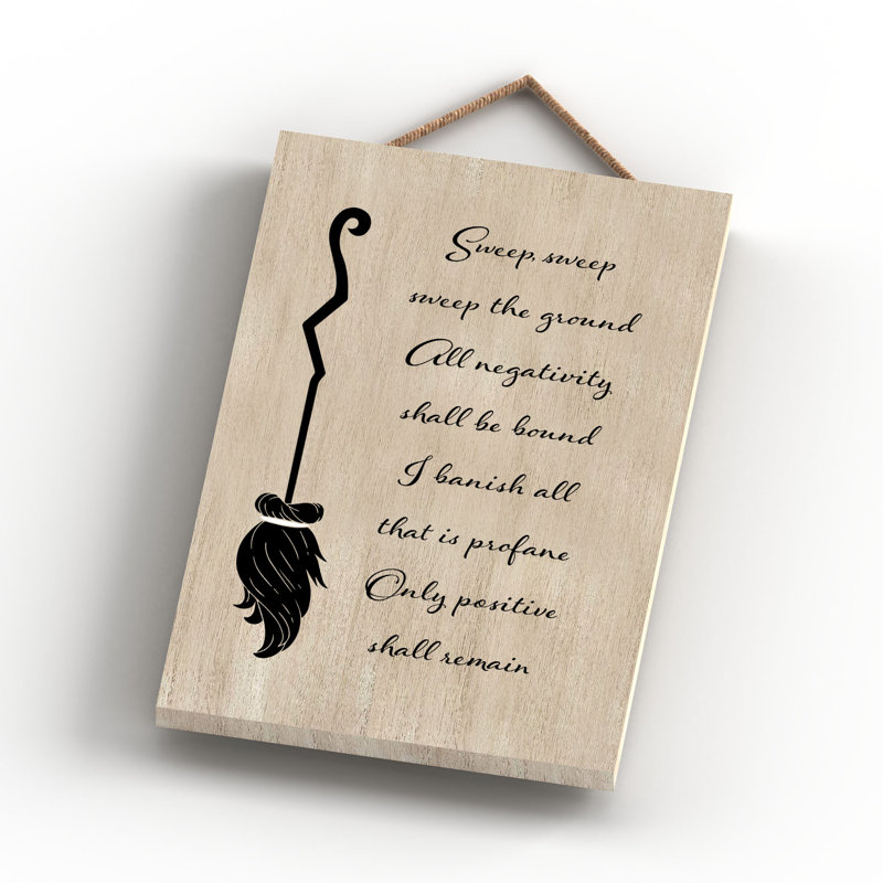 Witch Sweep Sweep Wooden Plaque, Brown, 18.5cm H x 12cm W x 0.9cm D