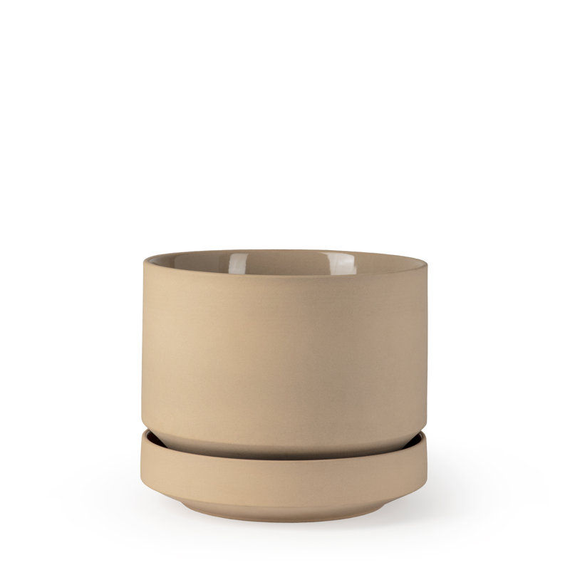 Byer Handmade Ceramic Pot Planter, Oatmeal, 6" H x 7" W x 7" D