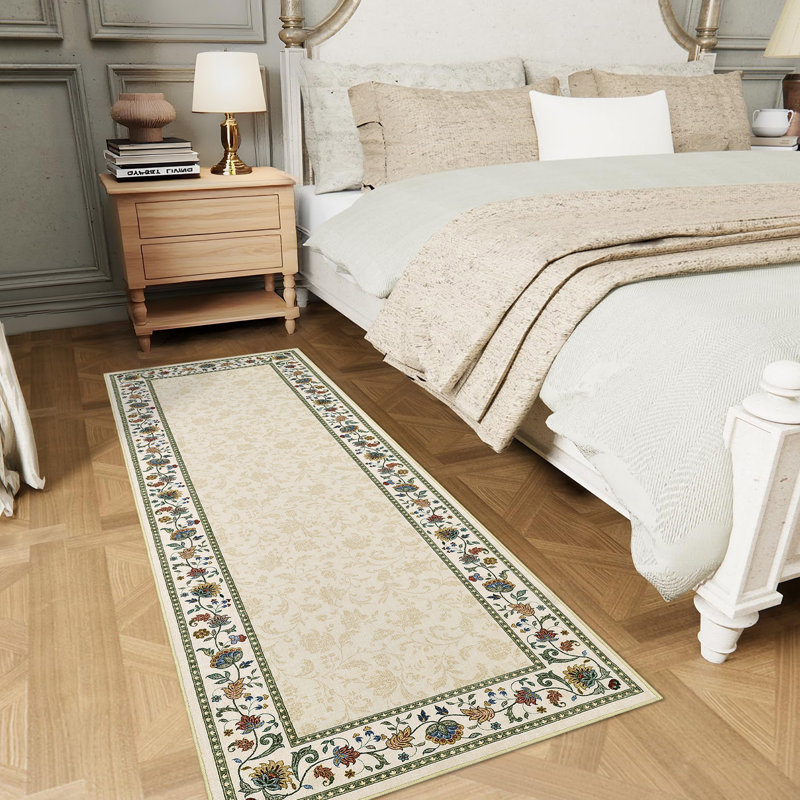 Farmhouse Floral Rug Washable Area Rug Non Slip, Soft Non Shedding Indoor Carpets, Low Pile Thin Foldable Printed Floor Mats, Bordered Carpet for Living Room Nursery Bedroom