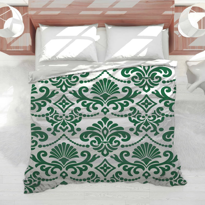 Édredon vert à motif damassé, Twin