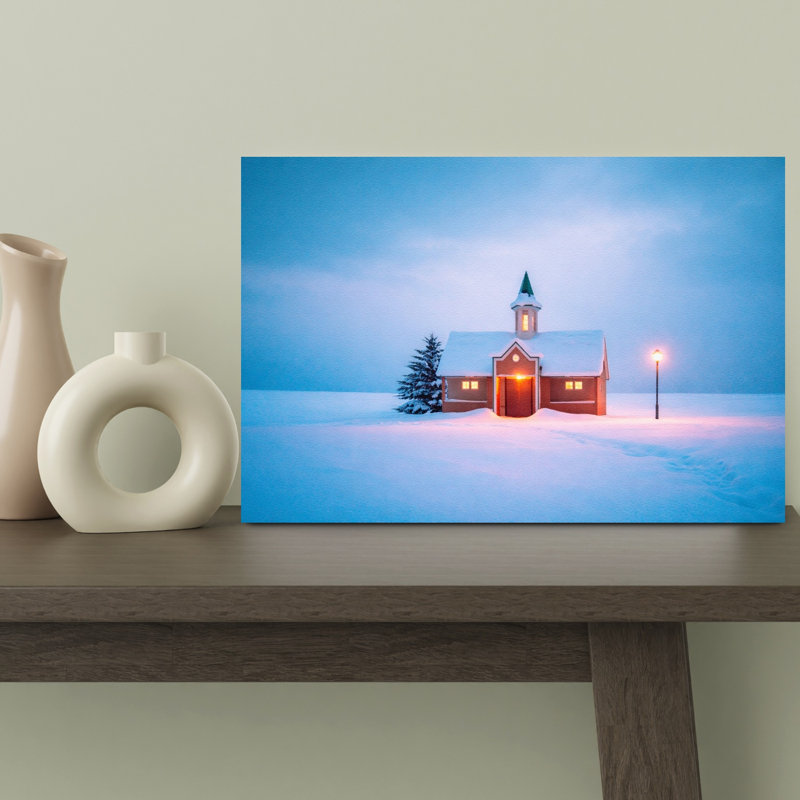 Cozy Winter Church, Peaceful Serene Tranquil Landscape Tree, reproduction d'art murale, 12" H x 18" W