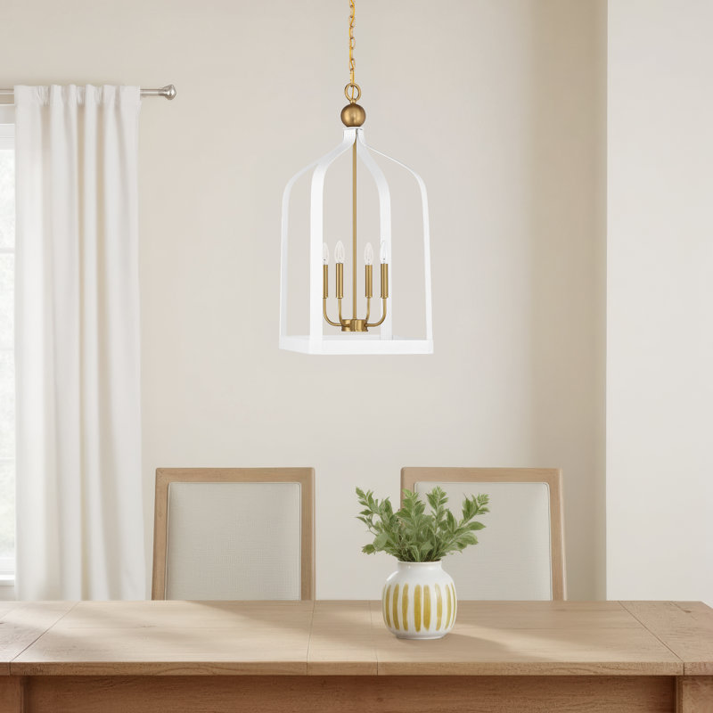 Kenmore 4 - Light Lantern Birdcage Chandelier in White, 32" H x 15" W x 15" D, 4 Lights, White