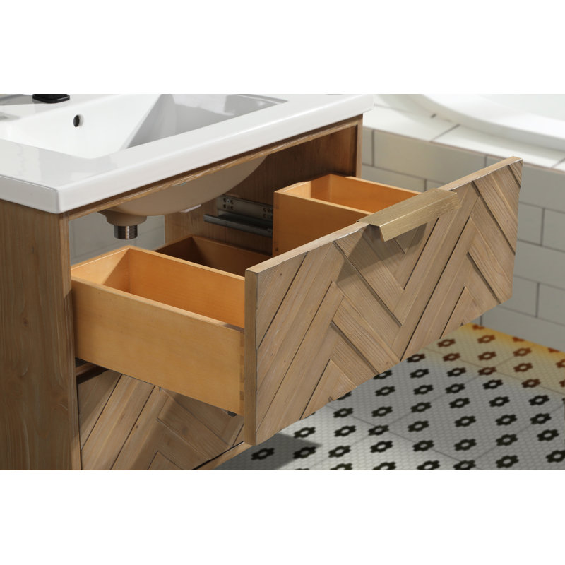 Carlsbad 30" Weathered Fir Floating Bathroom Vanity with Ceramic Top