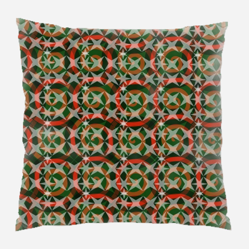Coussin en bande, Vert / Rouge / Noir