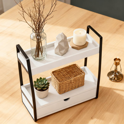 2-Tier Bathroom Countertop Organizer With Drawers, Multi-Functional Storage Shelf For Vanity, Kitchen, Office, And Living Room, Space-Saving Design With Stable Metal And Wood Construction