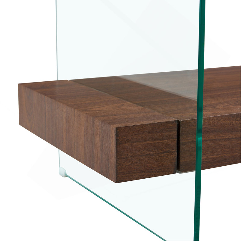 Kaiser Coffee Table with Glass Top & Double-Layer Storage, Walnut