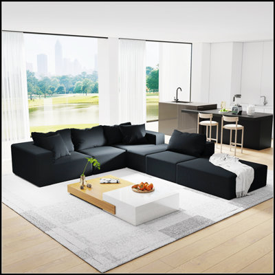 Ensemble de canapé modulaire rembourré en forme de L de 132 po avec 6 coussins pour la chambre à coucher Modern