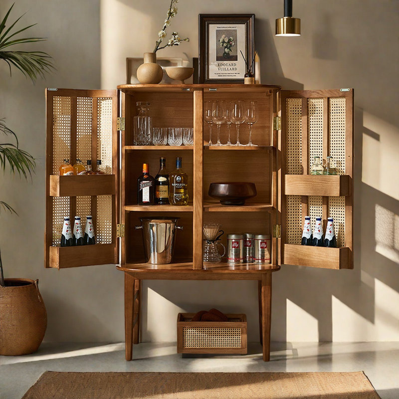 Modern simple Rattan Solid Wood Sideboard