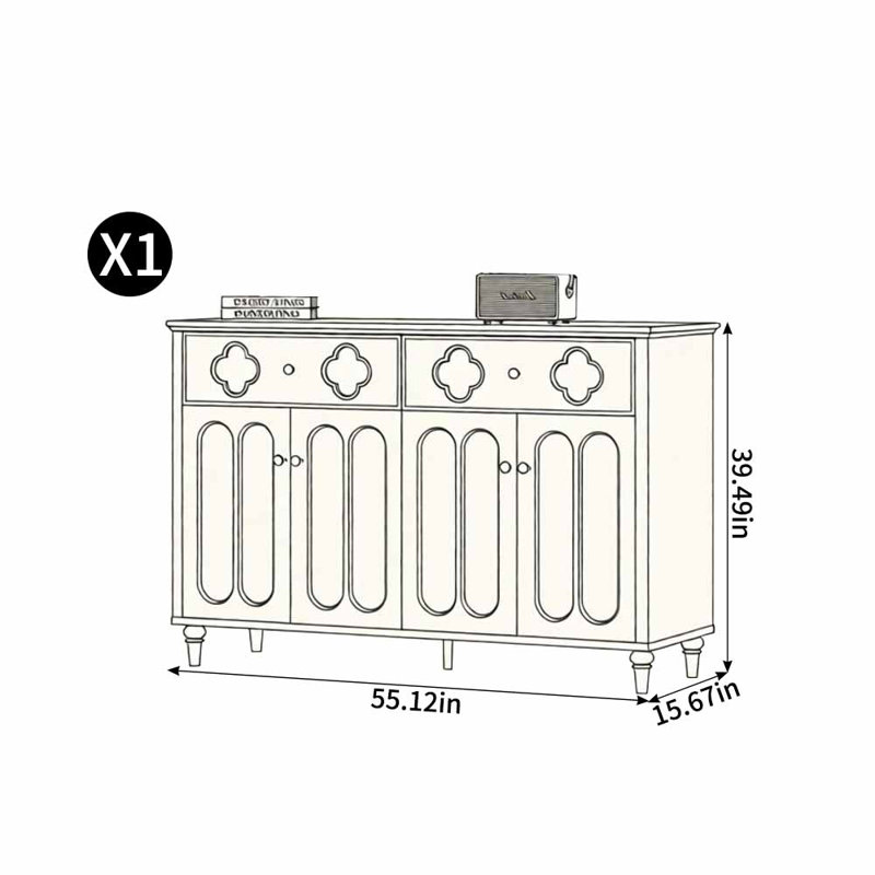 Armoire à chaussures exquise de style français, H 39,49 po x l 55,12 po x P 15,67 po, Crème