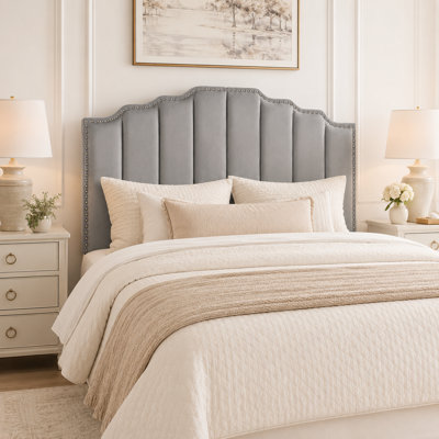 Gray Velvet Upholstered Queen Panel Headboard