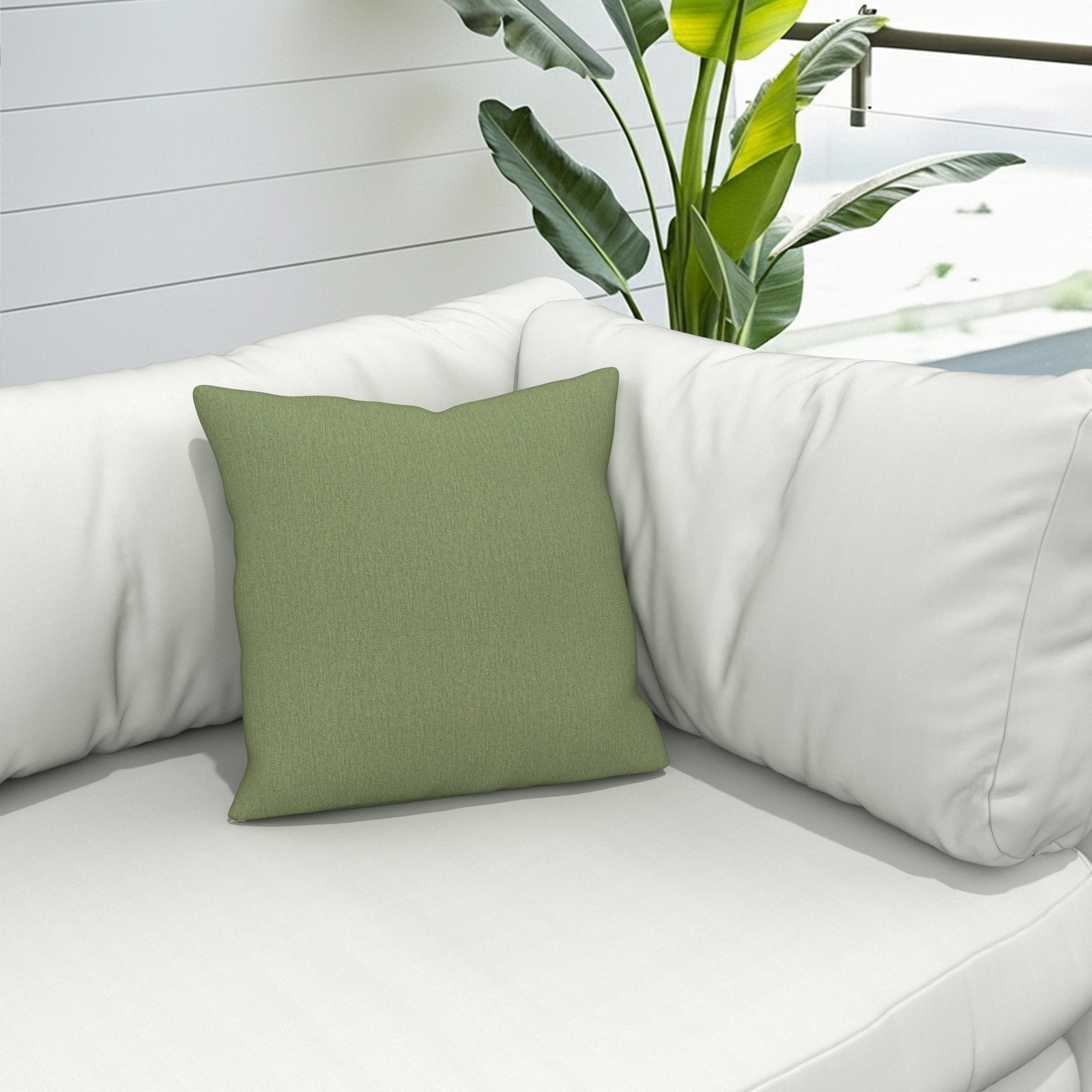 Indoor/Outdoor Throw Pillow, Square 16", Sunbrella Canvas Fern