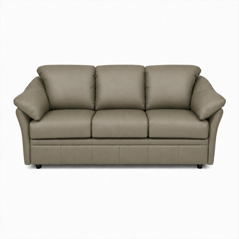 Ramdev Top Grain Leather Sofa with Cushioned Back and Pillow Top Arm, Light Gray, 34" H x 80" W x 36" D
