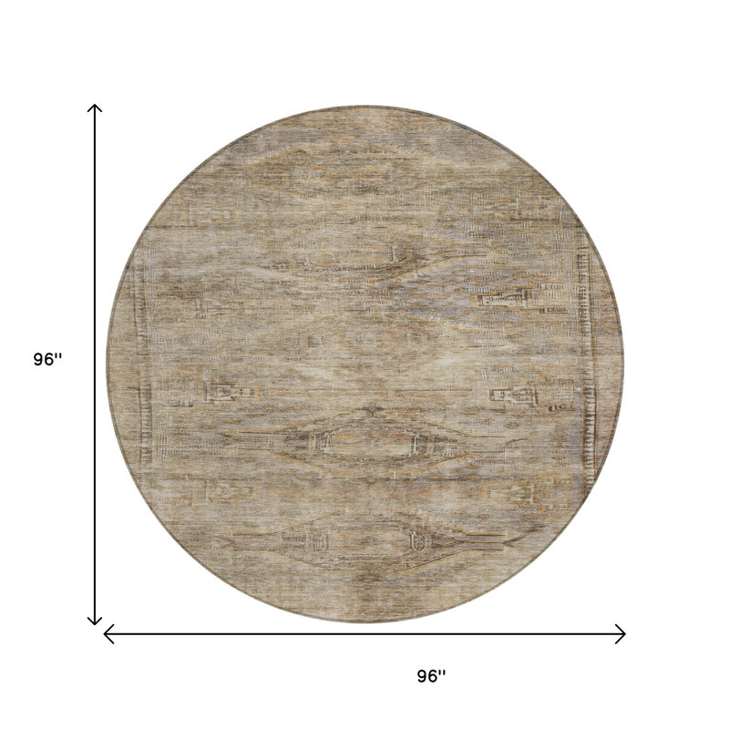 Tapis intérieur lavable rond 8 pi brun et taupe Aztec