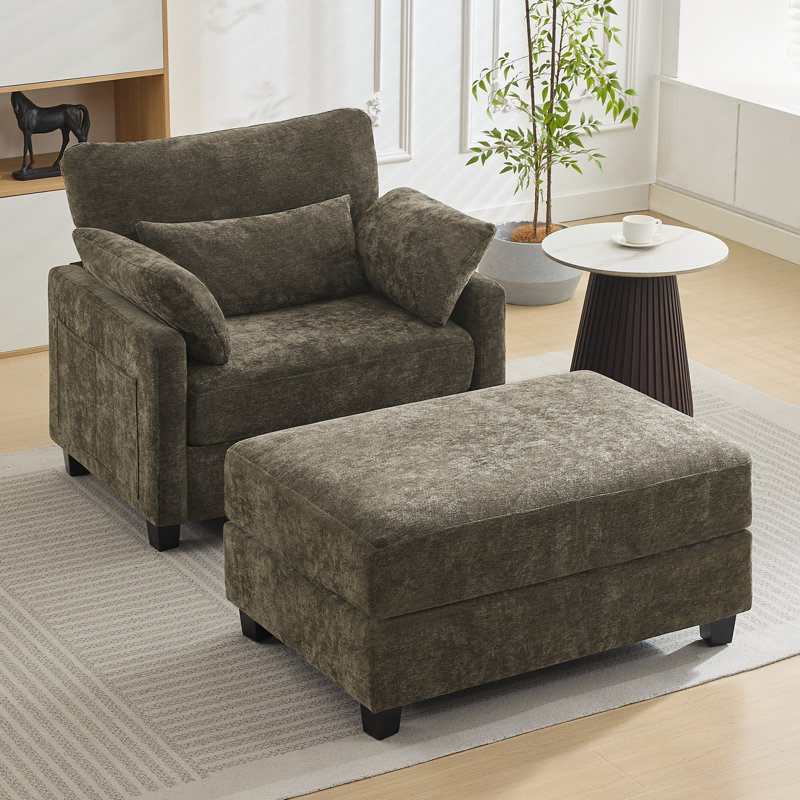 Fauteuil en chenille avec repose-pieds l 37,8 po, Chenille brun
