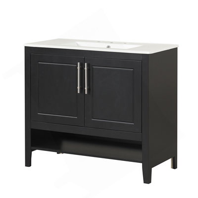 Meuble-lavabo de 36 pouces avec lavabo en céramique et tiroirs multifonctionnels, parfait pour les salles de bain modernes et élégantes.