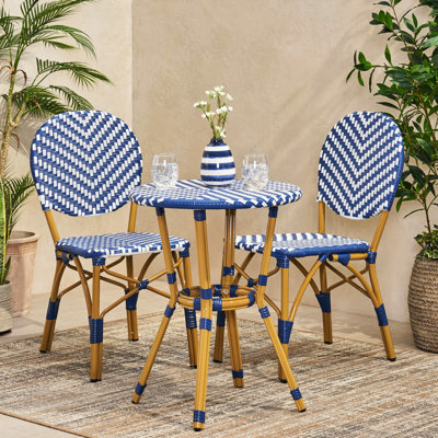 Navy Blue And White Bistro Furniture , Aluminum, With Woven , Outdoor French Inspired White, Aluminum Garden Use