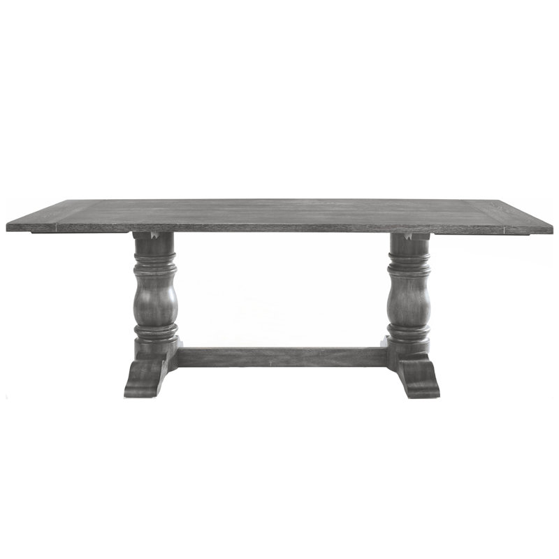 Table rectangulaire à tréteaux avec piédestal double tourné, gris vieilli