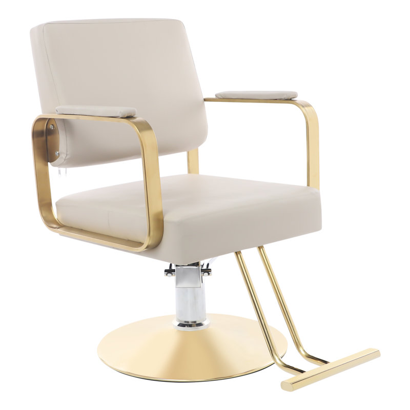 360° Rotating Adjustable Hair Salon Barber Chair, Beige, Gold