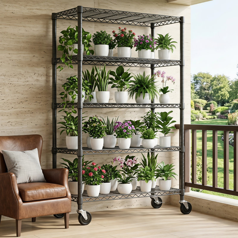 5-Tier Adjustable Metal Wire Shelving Unit with Wheels，Black, Black