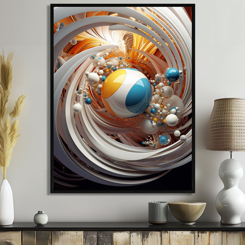 «Distant Galaxy Turquoise - Abstract Spirals», art mural, H 20 po x l 12 po x P 1 po, Toile avec cadre flottant noir
