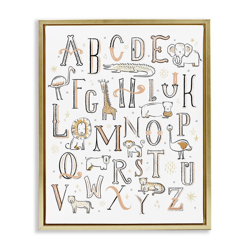 «Nursery Animal Alphabet» par Zirkus Design, H 21 po x l 17 po, Cadre flottant métallique doré
