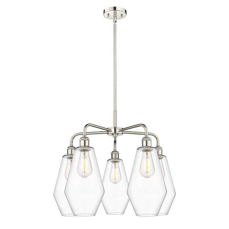 Lustre géométrique à intensité variable en acier à 5 lumières Amylea, Nickel poli, Clair, H 20 po x l 25 po x P 25 po