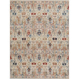 Wool Damask Area Rug in Ivory/Red/Blue/Brown