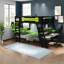 Modern Wooden Full Size Bunk Bed With Gaming Desks, Green