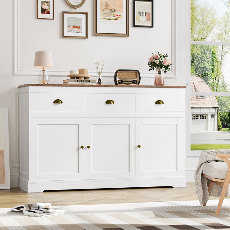 53.54'' Wide Modern Sideboard Buffet with 3 Drawers, Cabinet and Adjustable Shelves