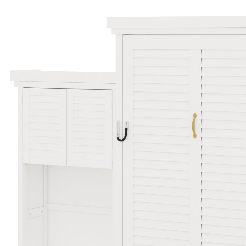 Foldable Wood Platform Bedframe With Louvered Style Decoration And Convertible Multiple Storage Shelves, White