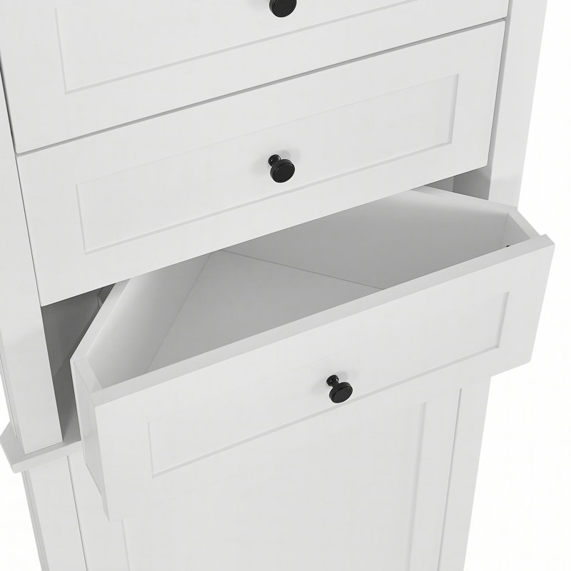 White Tall MDF Bathroom Cabinet with Adjustable Shelves and Drawers