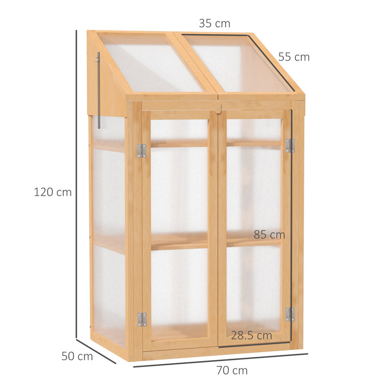 Outsunny Wooden Cold Frame Polycarbonate Greenhouse 70 x 50 x 120cm Brown