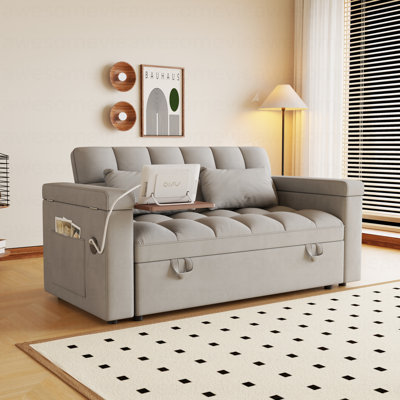 65-Inch 3-In-1 Foldable Large-Size Sofa Bed With Table Board And UAB, Armrests With Storage Function. Modern Velvet Double Sofa, Sofa Bed With Adjustable Back And Pillow, Suitable For Living Room
