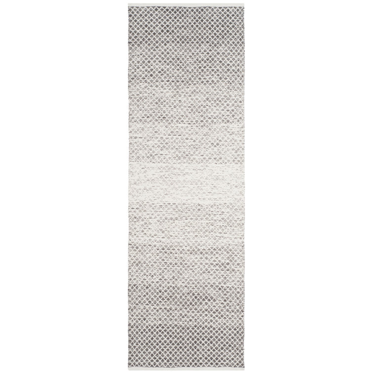 Tapis géométrique en coton fabriqué à la main gris clair / ivoire Amaya