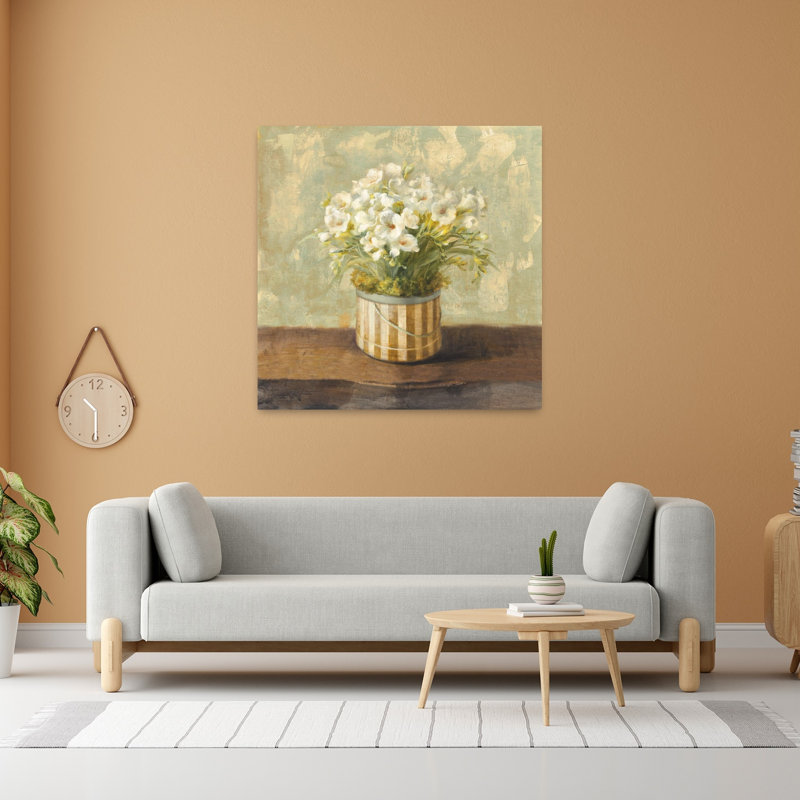 Boîte à chapeau contemporaine Freesia avec des bouquets beiges, H 48 po x l 48 po